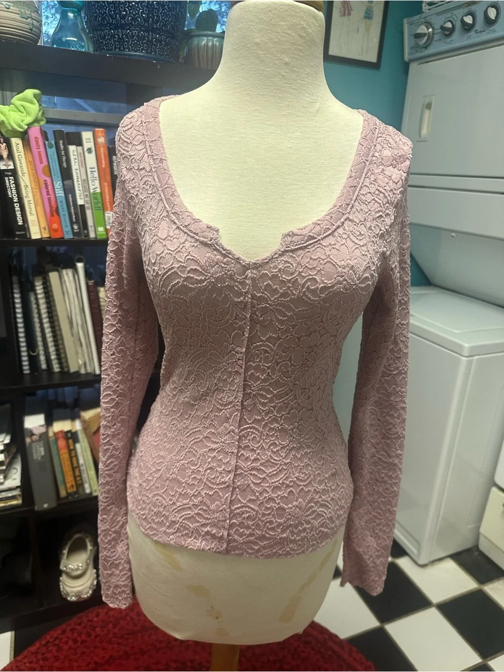 Free People Lavender Lace Long-Sleeve Top